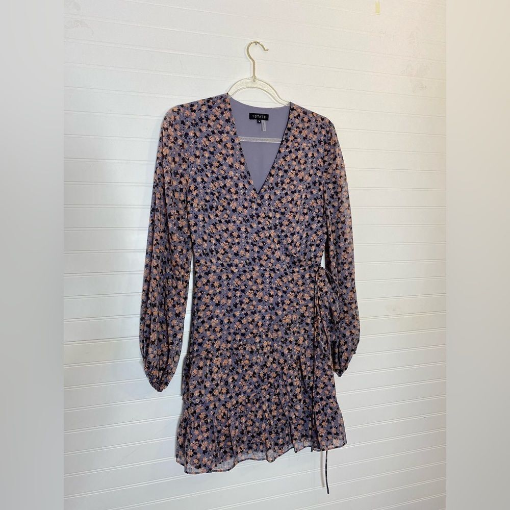 1. State PurpleFloral Long Sleeve Wrap Mini Dress Size 2 Boho